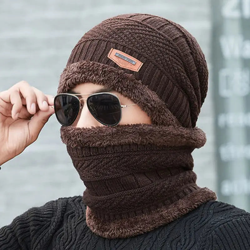 Winter Fleece Scarf Hats Thicken Plush Warm Beanies Wool Knit Caps Men Women Outdoor Cycling Ski Cold Protection Neck Mask Hat