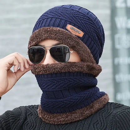 Winter Fleece Scarf Hats Thicken Plush Warm Beanies Wool Knit Caps Men Women Outdoor Cycling Ski Cold Protection Neck Mask Hat