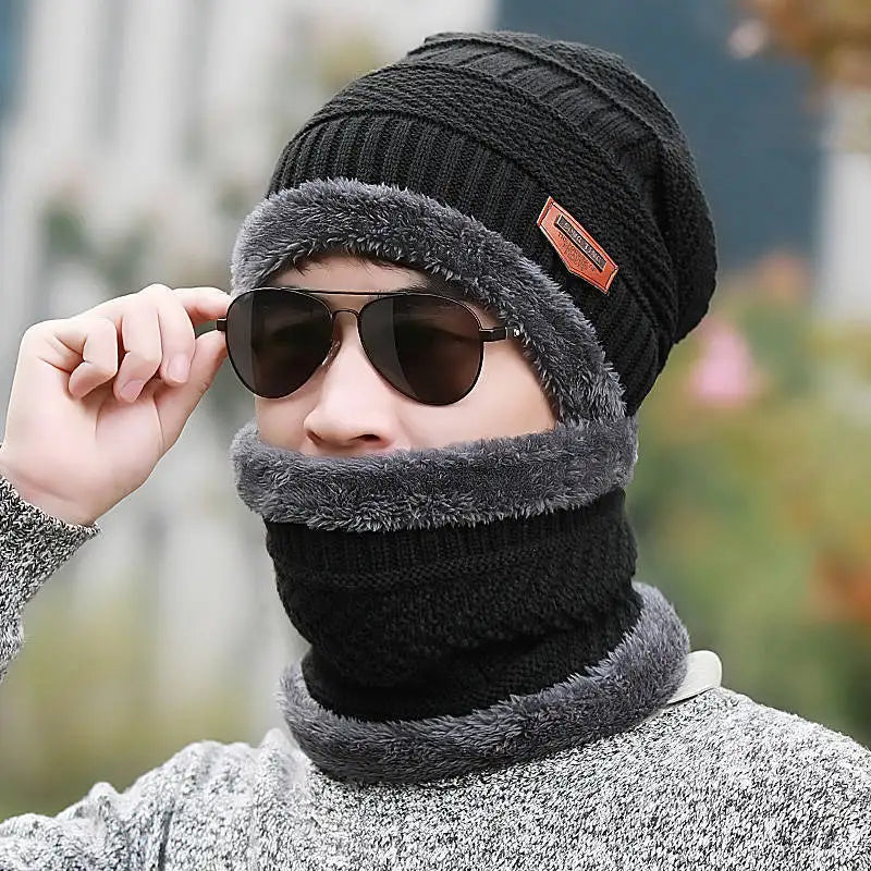 Winter Fleece Scarf Hats Thicken Plush Warm Beanies Wool Knit Caps Men Women Outdoor Cycling Ski Cold Protection Neck Mask Hat